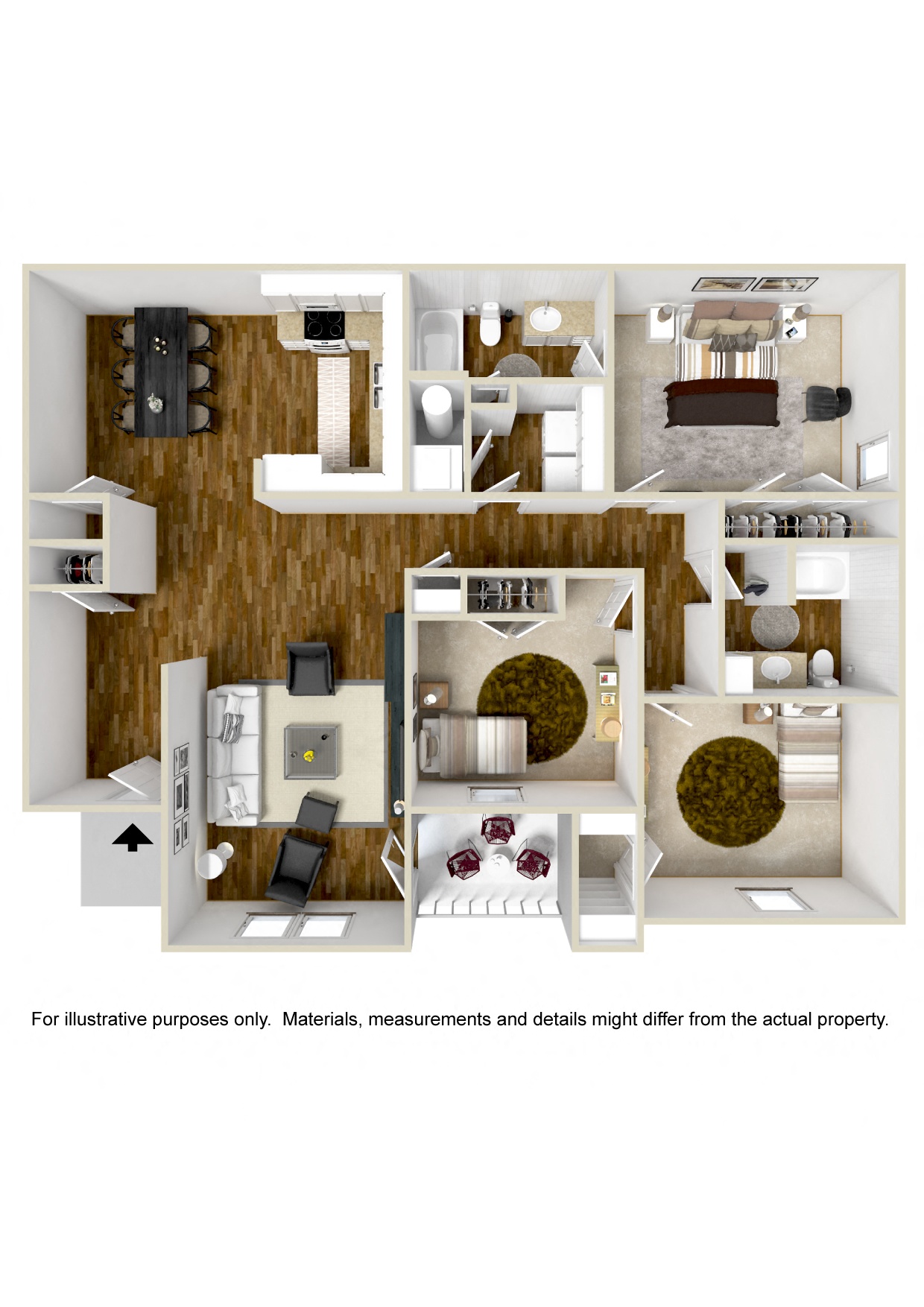 Floor plan for 3 beds, 2 baths, 1365 sqft
